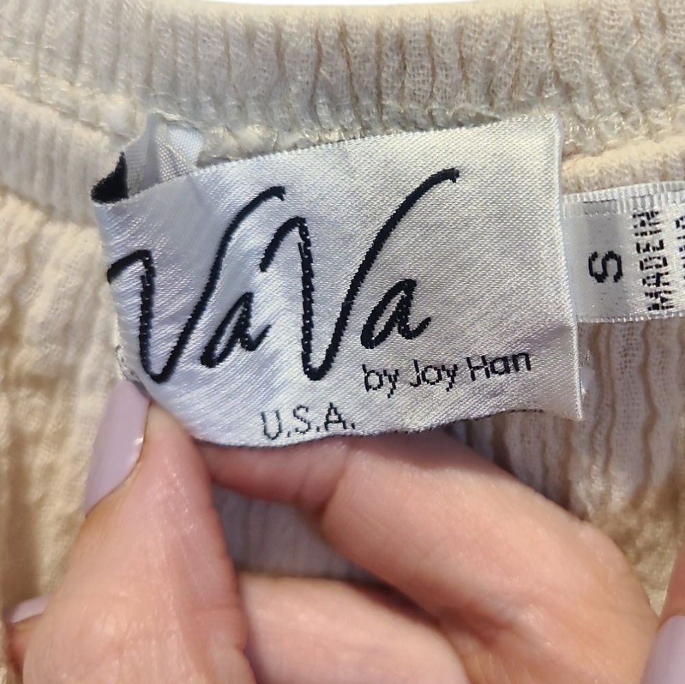 Vava by Joy Han Cream Embroidered 100% Cotton Dress Size Small - Picture 4 of 5